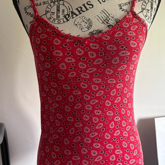 Red Paisley Print Slip Top, Size S - Picture 1 of 3
